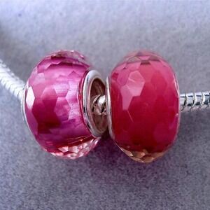 2PC Magenta Pink Faceted Bead Charms fits PANDORA Bracelet